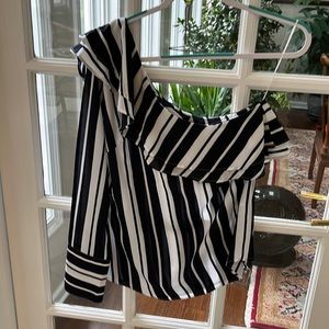 NWOT Banana Republic navy/white strip one shoulder top Size M
